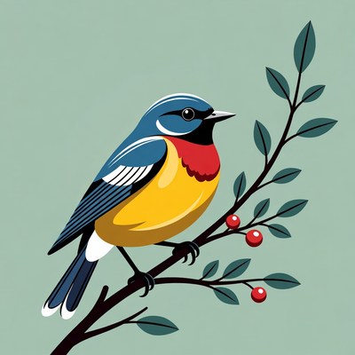 Blue-winged bird on berry branch