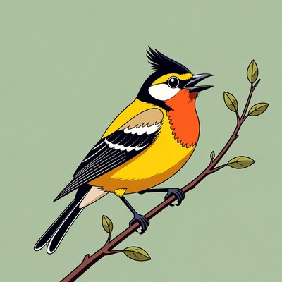 Cartoon crested bird on branch
