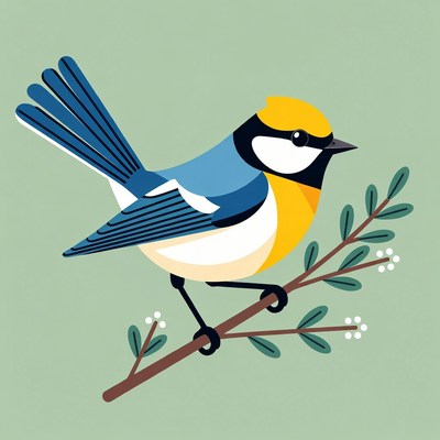 Blue Tit Bird on Branch