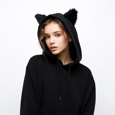 Girl in black cat ear hoodie