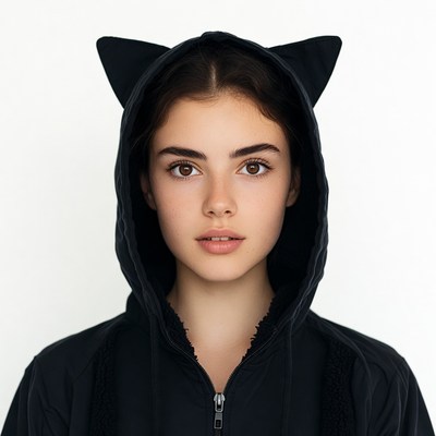 Girl in black cat ear hoodie