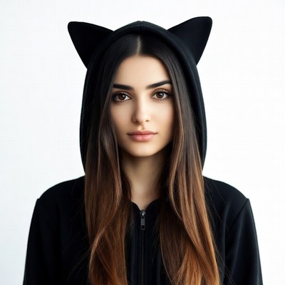Woman wearing black cat ear hoodie