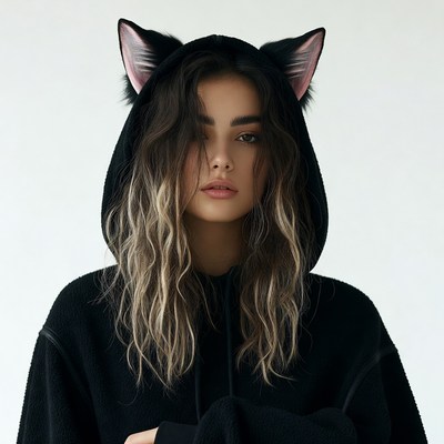 Woman in cat ear hoodie
