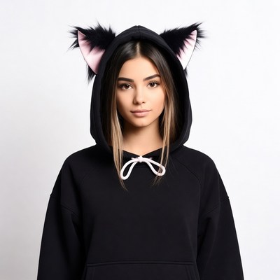 Woman in cat ear hoodie