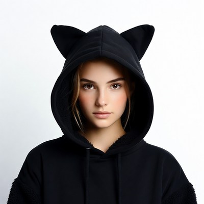 Girl in black cat ear hoodie