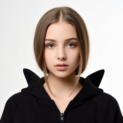 Girl in black cat ear hoodie