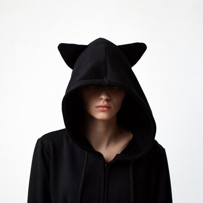 Woman in black cat ear hoodie