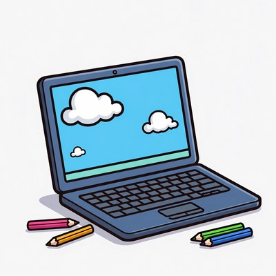 Laptop with Colored Pencils Illustration
