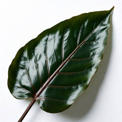 Large Green Leaf on White Background