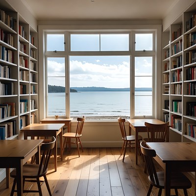 Cozy library with ocean view