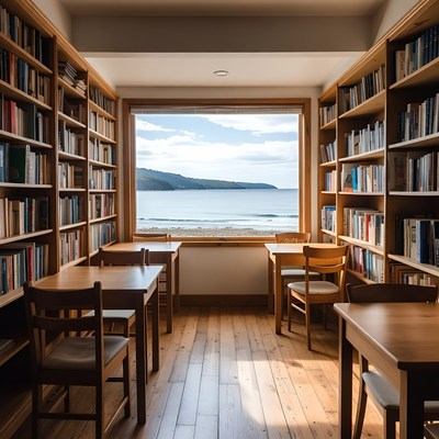 Cozy library with ocean view