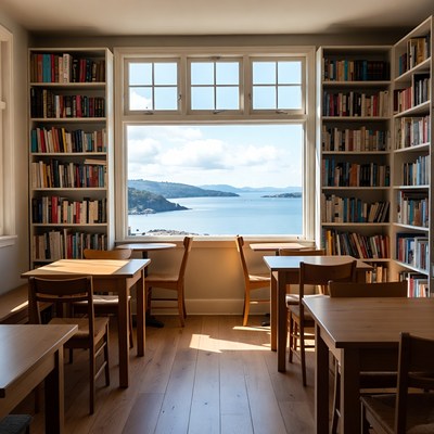 Library room with sea view
