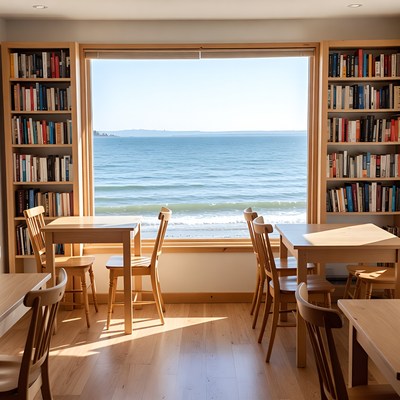Cozy library with ocean view
