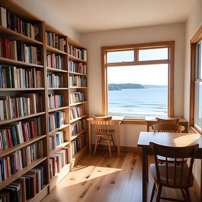 Cozy library with ocean view