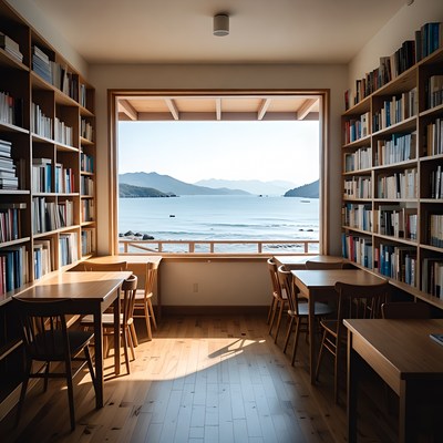 Cozy library with ocean view