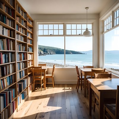 Cozy library with ocean view