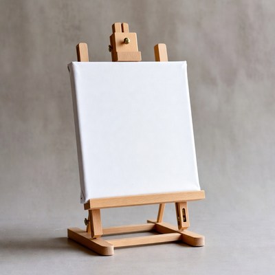Wooden Easel with Blank Canvas