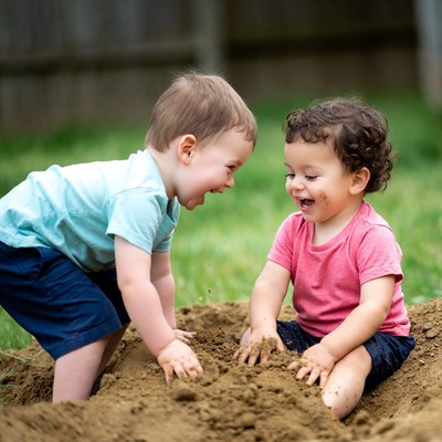 Two toddlers playing in sand