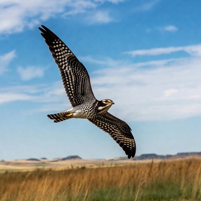 Crested Caracara Flying over Grassland