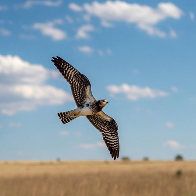 African Hawk Eagle Flying over Grassland