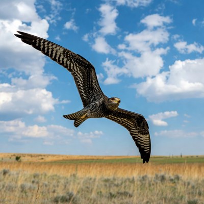 Harris Hawk Flying Over Grassland