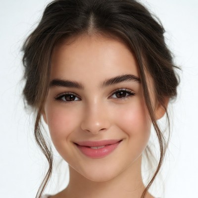 Smiling young woman with updo hairstyle