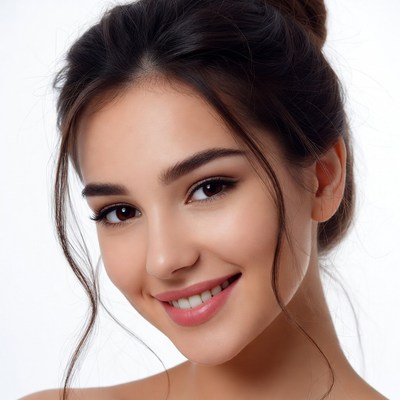 Smiling woman with bun hairstyle