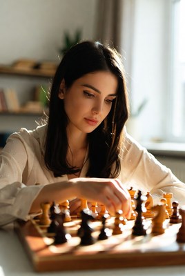 Woman playing chess