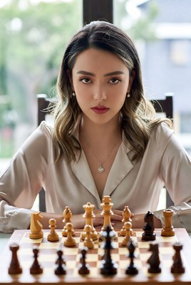 Asian woman playing chess