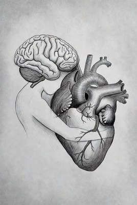 Woman hugging brain and heart