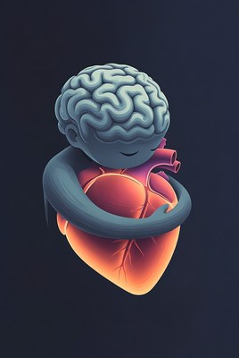Brain hugging red heart illustration