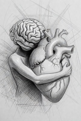 Brain Embracing Heart Illustration