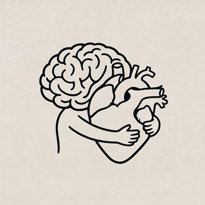 Brain hugging heart illustration