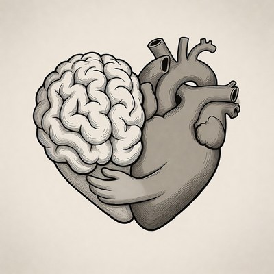 Brain Embracing Heart Illustration