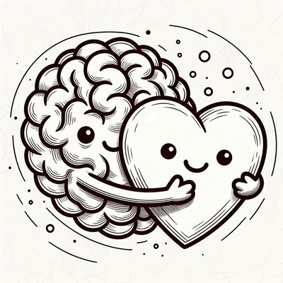 Cartoon Brain Hugging Heart