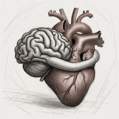 Brain Embracing Heart Illustration