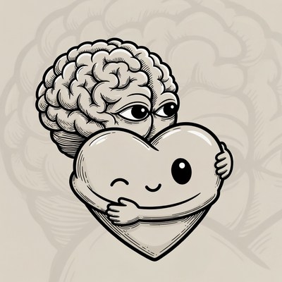 Brain hugging heart illustration