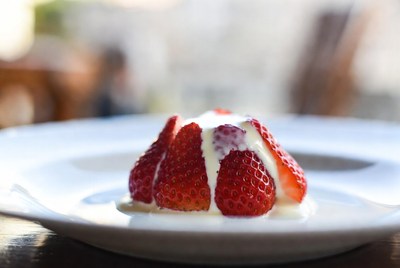 Strawberries with Cream on Plate
