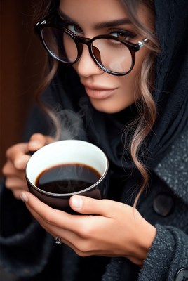 Woman in hijab drinking coffee