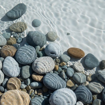 Colorful pebbles under shallow water