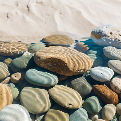 Colorful pebbles under clear beach water
