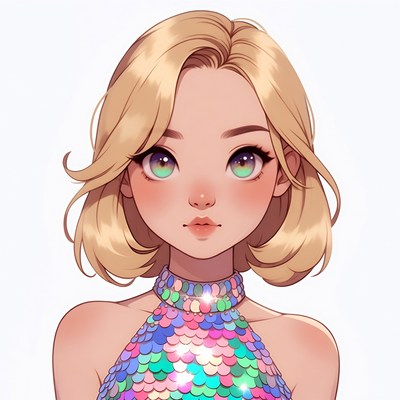 Blonde woman in sequin dress