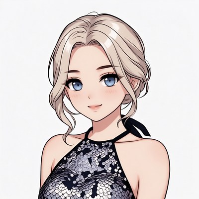 Blonde anime girl in sequin dress