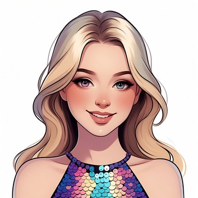 Blonde woman in sequin top smiling