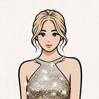 Blonde woman in sequin dress illustration