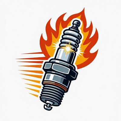 Flaming Spark Plug Illustration