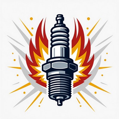 Flaming Spark Plug Illustration