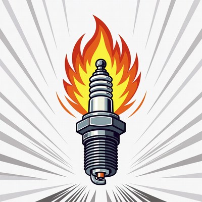 Flaming Spark Plug Illustration