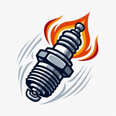 Flaming Spark Plug Illustration