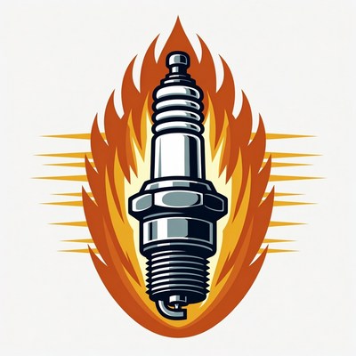 Flaming Spark Plug Illustration